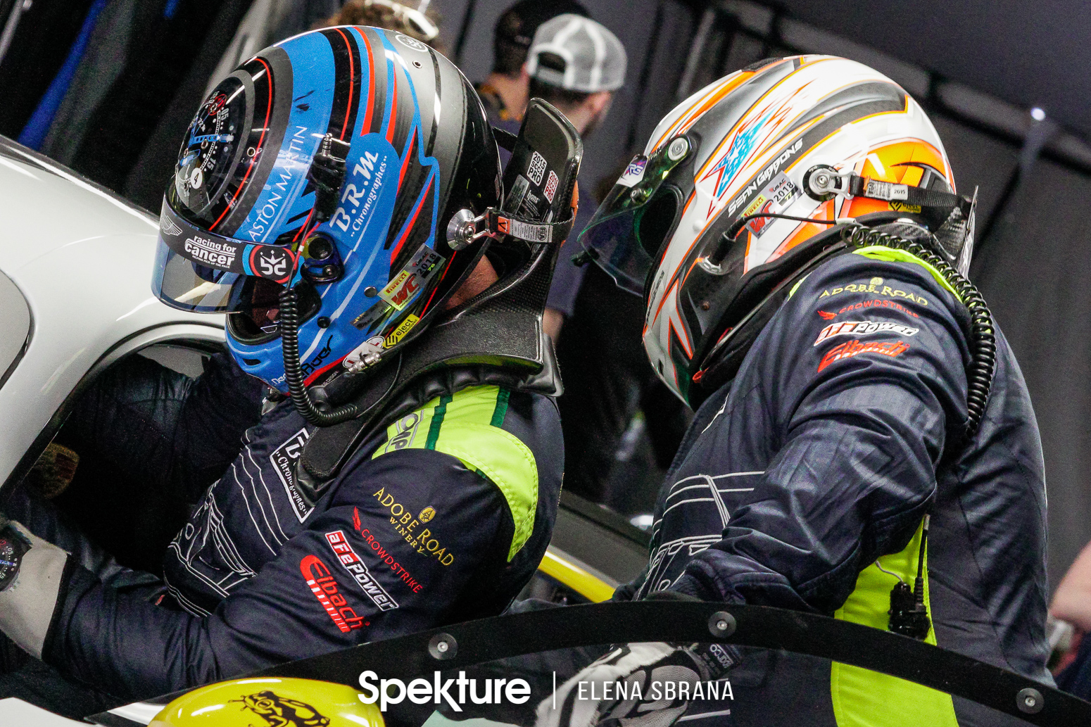 Earchphoto - Derek and Sean practice driver changes in the garage. 