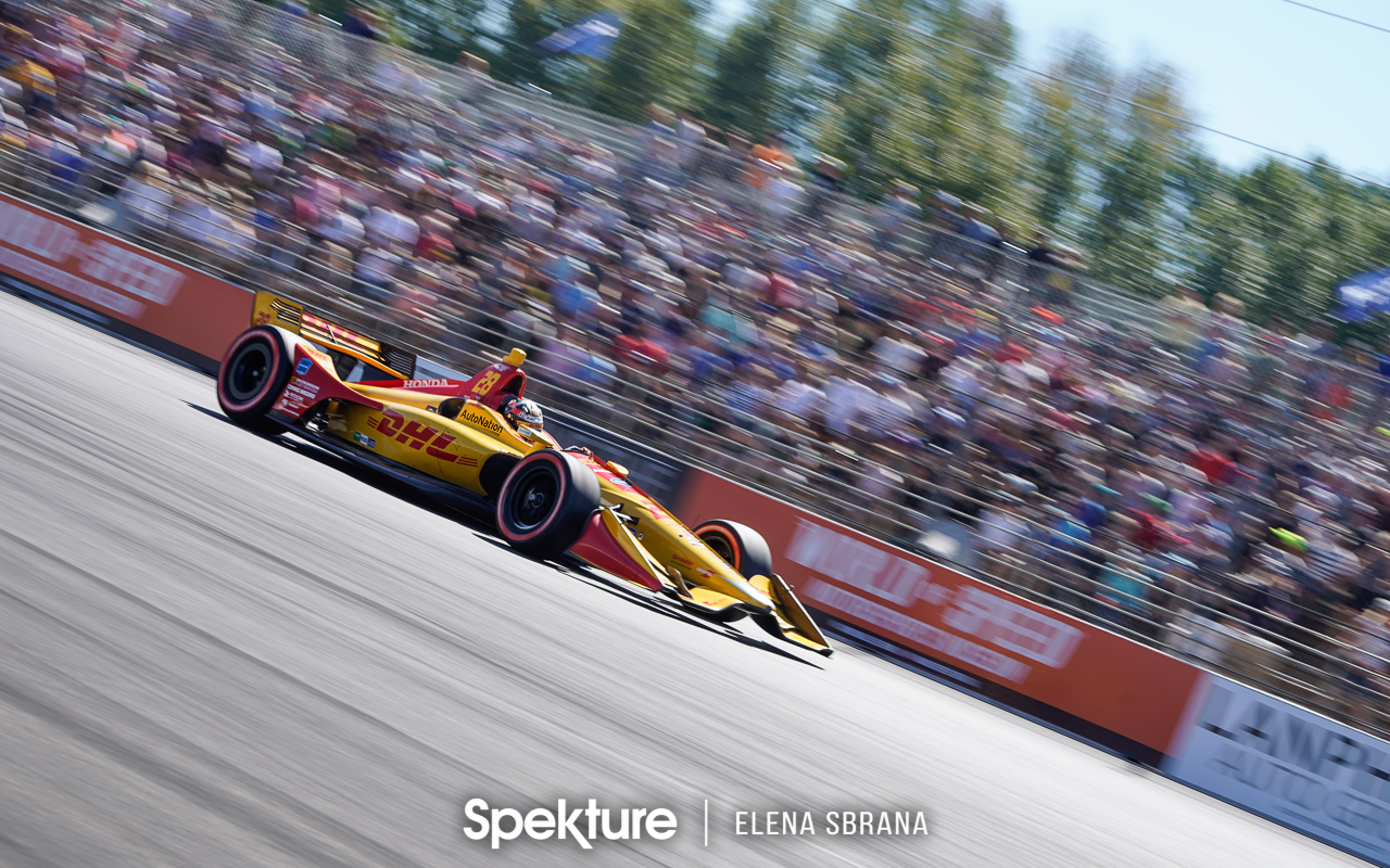 Earchphoto - Ryan Hunter-Reay chasing Takuma Sato at the Grand Prix of Portland. Verizon Indycar Series. 