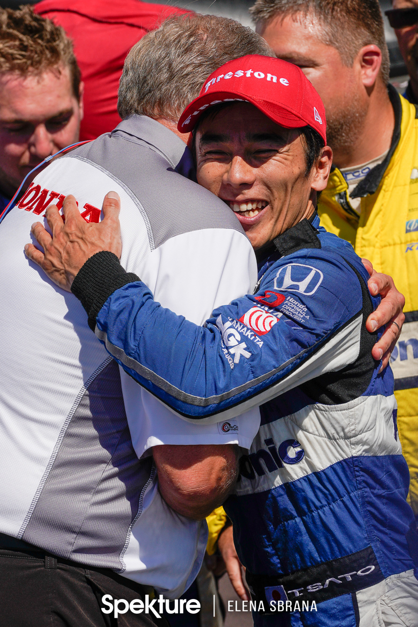 Earchphoto - Takuma Sato in Victory Lane at the Grand Prix of Portland. Verizon Indycar Series. 