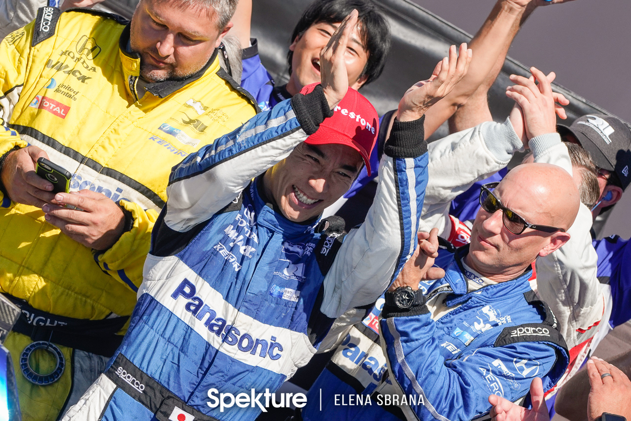 Earchphoto - Takuma Sato in Victory Lane at the Grand Prix of Portland. Verizon Indycar Series. 