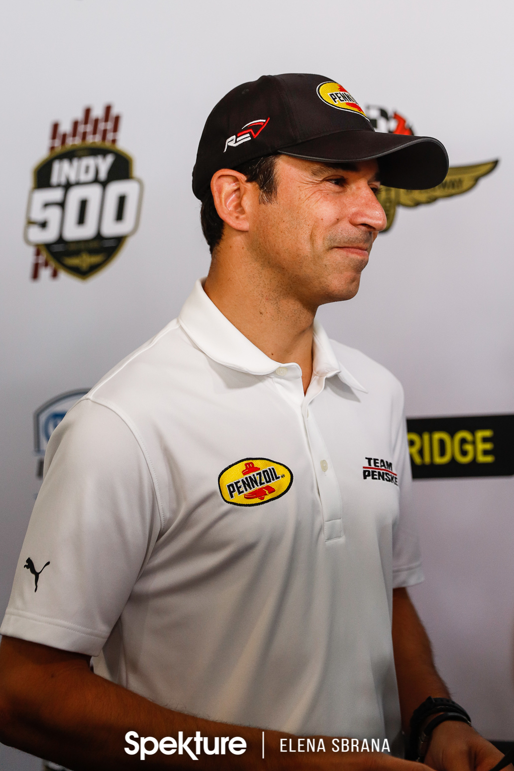 Earchphoto Sports - Helio Castroneves speaks to reporters during media day at IMS